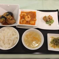 9月の一品：鶏肉と茄子の揚げ物　油淋ソース＋A.海老のチリソース　+小菜・ご飯・スープ・香の物